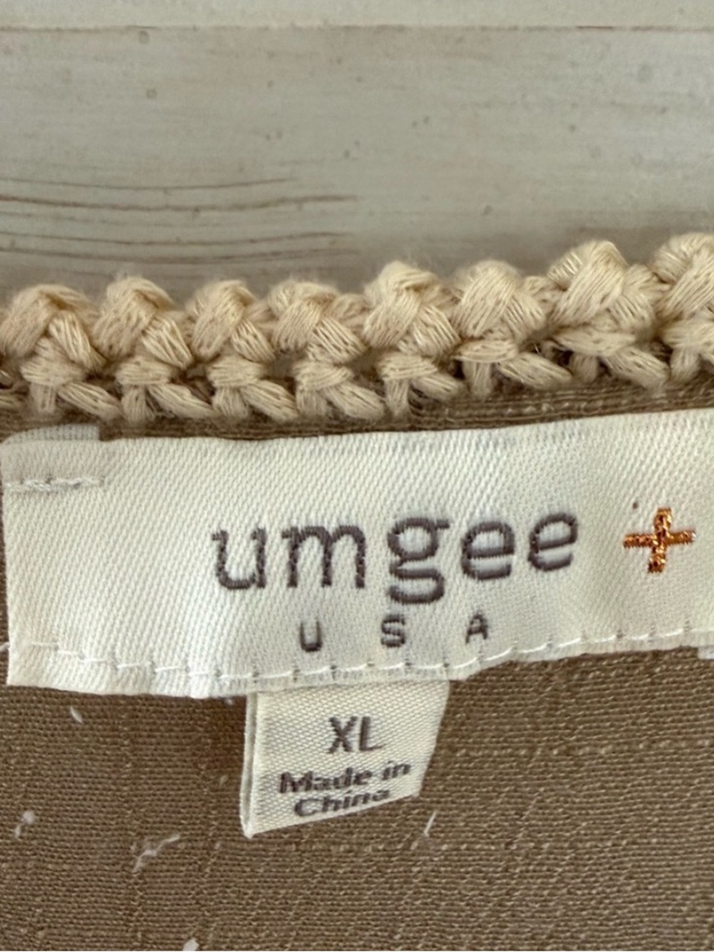 Boho Fringe Kimono in Taupe with Cream Lace Trim - Picture 5 of 6